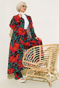 Ethnic Pattern Long Tunic 2 Piece Set Black Orange