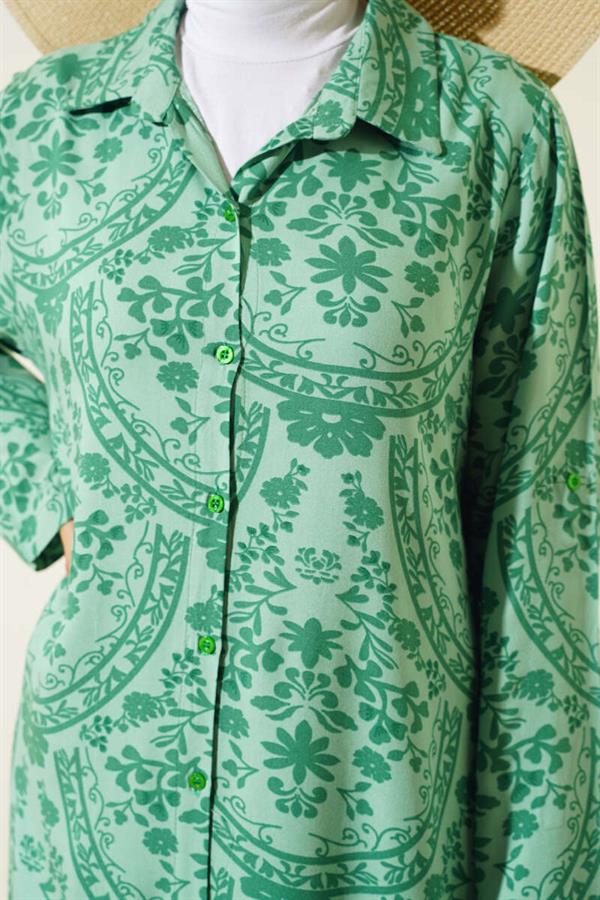 Ethnic Pattern Long Tunic Set Green