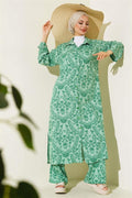 Ethnic Pattern Long Tunic Set Green
