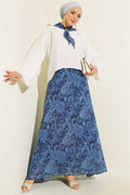 2 Piece Set with skirt and scarf, navy blue, featuring ethnic pattern.