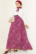 Ethnic Patterned Two-Piece Skirt and Scarf Set in Burgundy