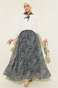 Ethnic Patterned Two-Piece Skirt and Scarf Set in Smoke Gray