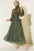 Ethnic Patterned Skirt and Scarf Set in Khaki