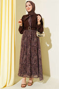 Ethnic Patterned Scarf and Skirt 2 Piece Set in Coffee Brown