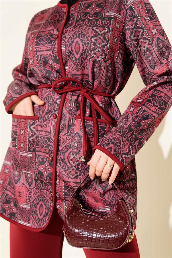 Ethnic Patterned 2 Piece Set with Drawstring, Burgundy