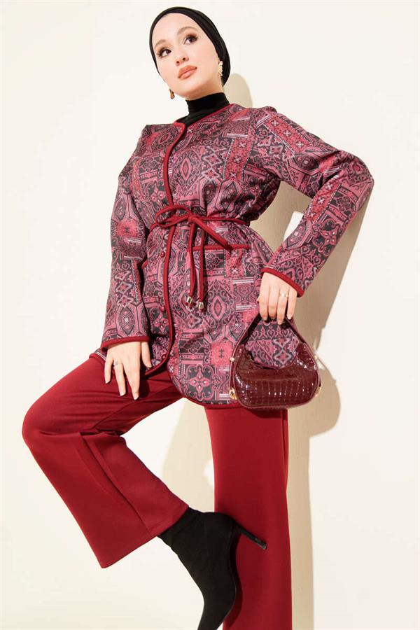 Ethnic Patterned 2 Piece Set with Drawstring, Burgundy