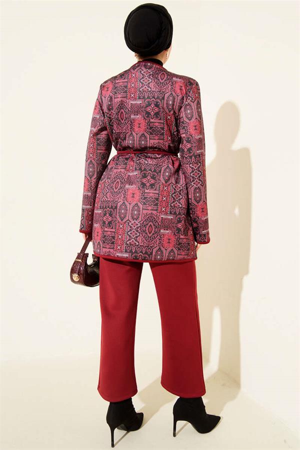 Ethnic Patterned 2 Piece Set with Drawstring, Burgundy