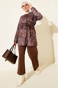 Ethnic Patterned Drawstring 2 Piece Set in Coffee Brown