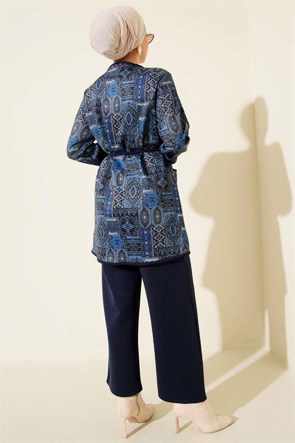 Ethnic Patterned 2 Piece Set with Drawstring, Navy Blue