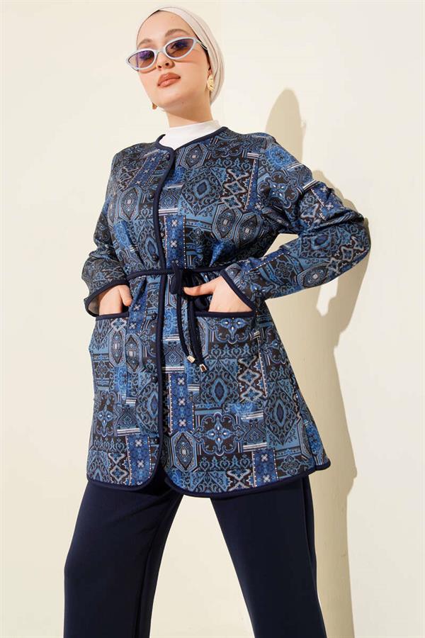 Ethnic Patterned 2 Piece Set with Drawstring, Navy Blue