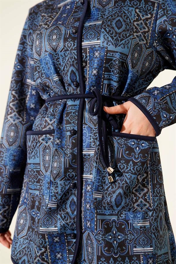 Ethnic Patterned 2 Piece Set with Drawstring, Navy Blue
