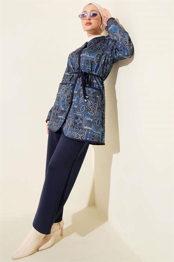 Ethnic Patterned 2 Piece Set with Drawstring, Navy Blue