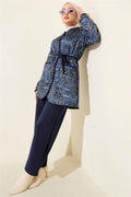 Ethnic Patterned 2 Piece Set with Drawstring, Navy Blue