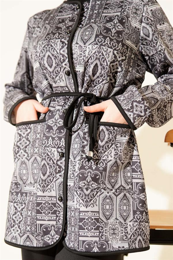 Ethnic Patterned Drawstring 2 Piece Set, Black