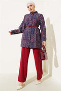 Ethnic Patterned Belted 2 Piece Set Plum