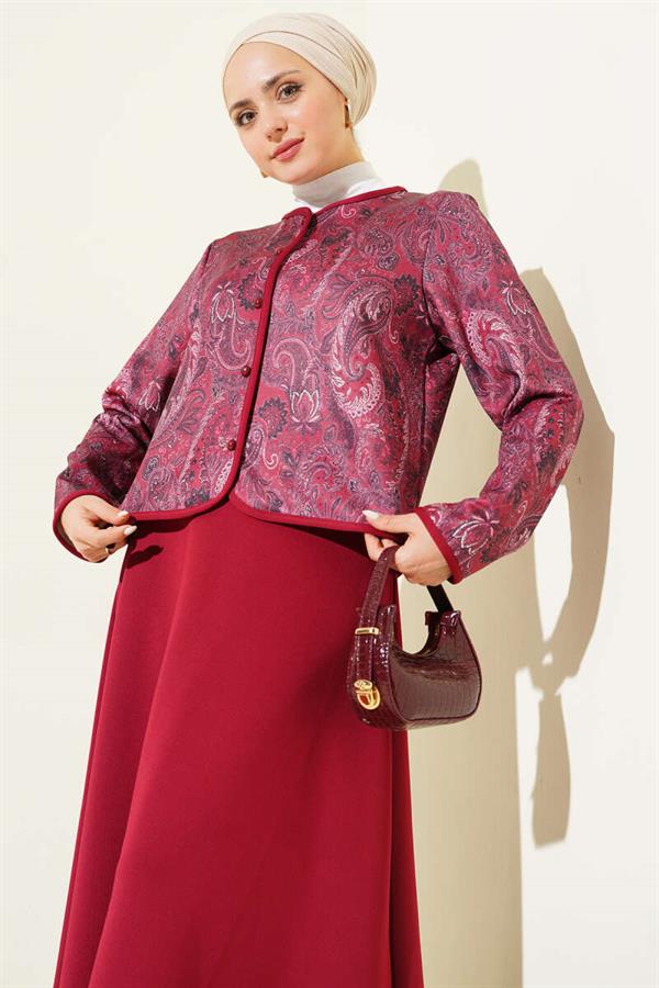 Ethnic Patterned Scuba Skirt and 2 Piece Set in Burgundy