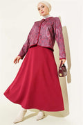 Ethnic Patterned Scuba Skirt and 2 Piece Set in Burgundy