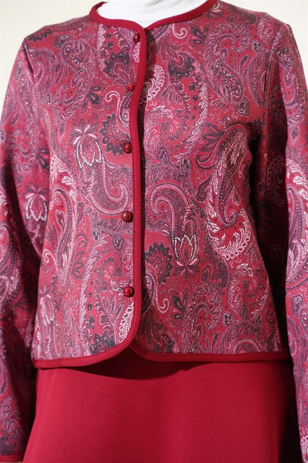 Ethnic Patterned Scuba Skirt and 2 Piece Set in Burgundy
