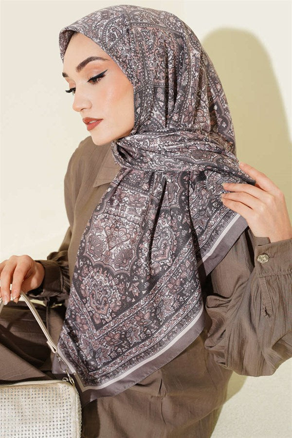 Ethnic Patterned Striped Scarf, Mink