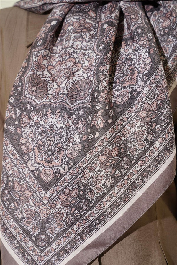 Ethnic Patterned Striped Scarf, Mink