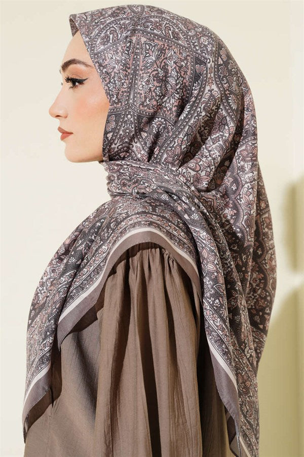 Ethnic Patterned Striped Scarf, Mink