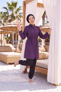 Purple Modest Swimsuit with Zipper Detail