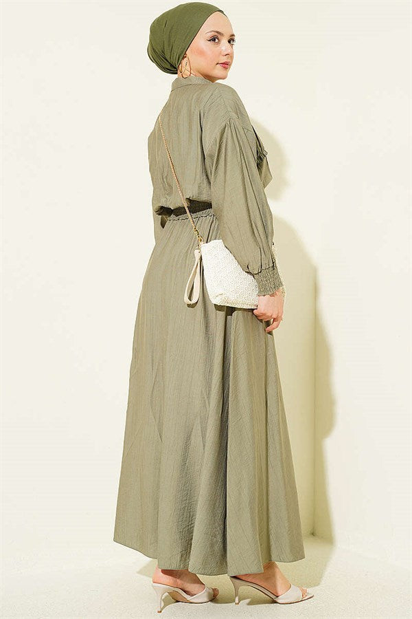 2 Piece Set with Zippered Waistband and Skirt, Khaki