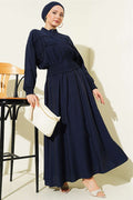 2 Piece Set with zippered waistband and skirt, navy blue.
