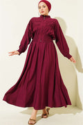 2 Piece Set with zippered waistband and skirt, burgundy.