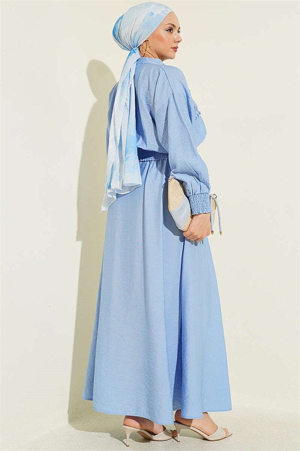2 Piece Set with zippered waistband and skirt, blue.