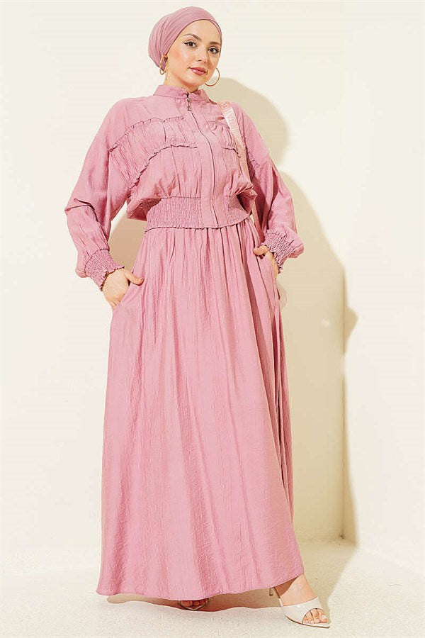 2 Piece Set with Zippered Waistband and Skirt, Rose Pink