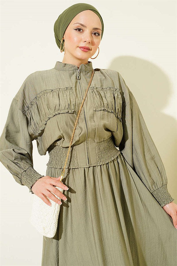 2 Piece Set with Zippered Waistband and Skirt, Khaki