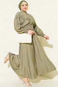 2 Piece Set with Zippered Waistband and Skirt, Khaki