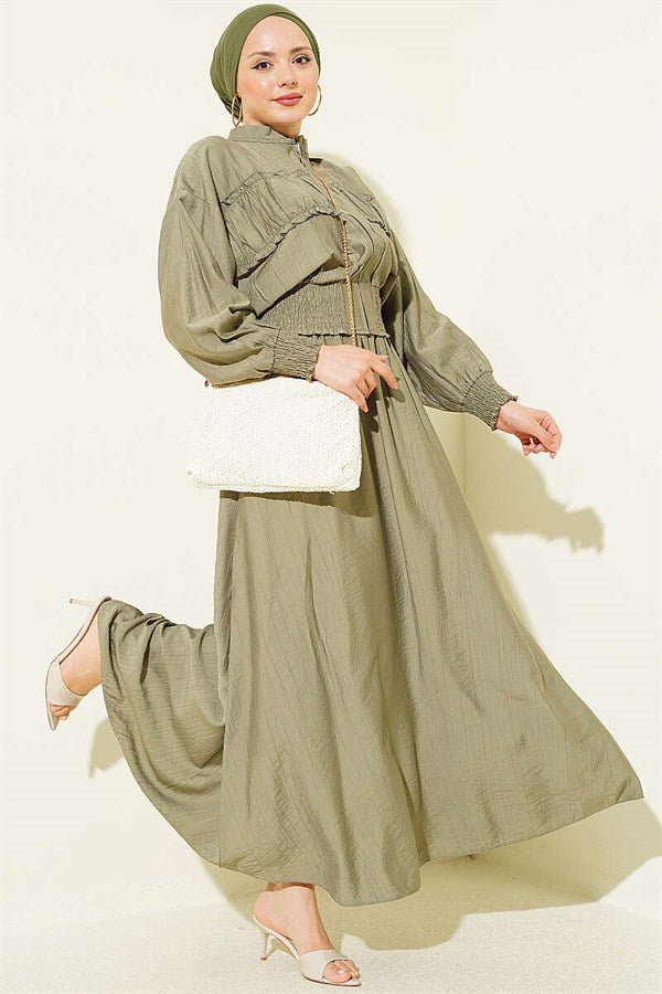 2 Piece Set with Zippered Waistband and Skirt, Khaki