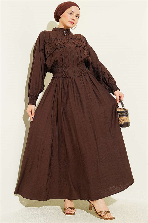 2 Piece Set in coffee color: Zippered, Waist-Gift Skirt.