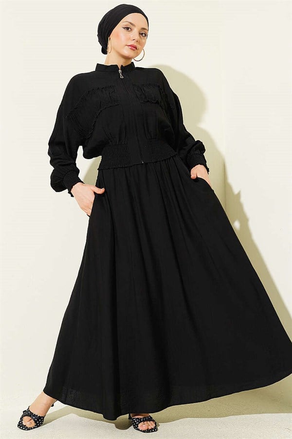 Black 2 Piece Set with Zippered Waistband and Skirt