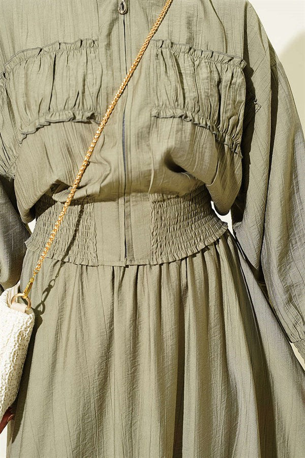 2 Piece Set with Zippered Waistband and Skirt, Khaki