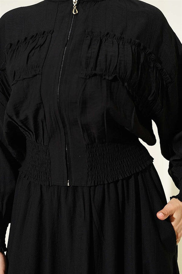 Black 2 Piece Set with Zippered Waistband and Skirt