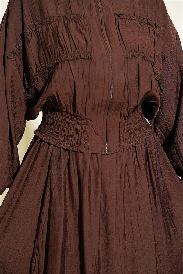 2 Piece Set in coffee color: Zippered, Waist-Gift Skirt.