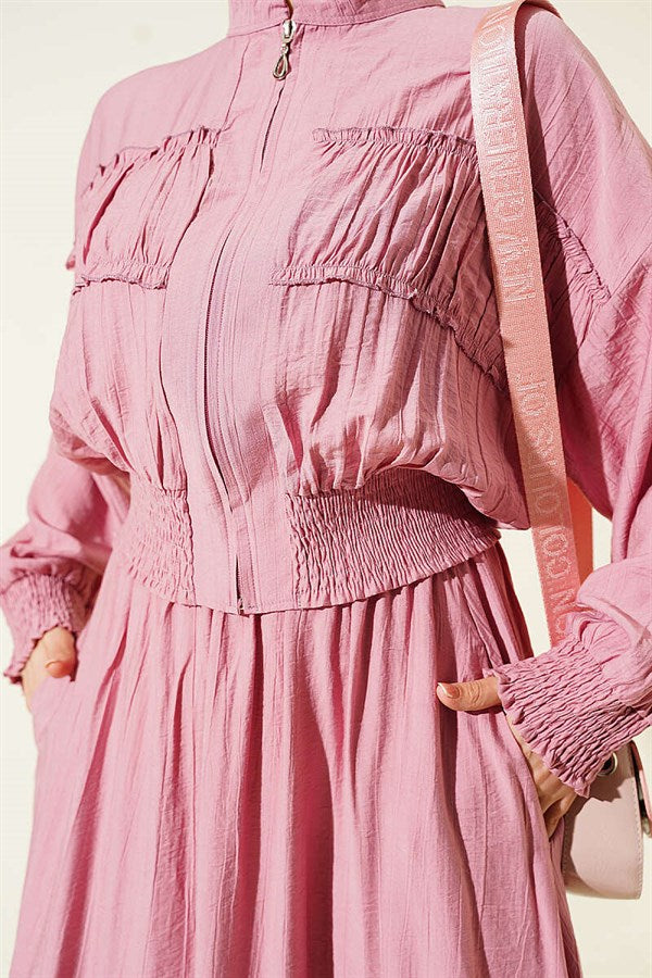 2 Piece Set with Zippered Waistband and Skirt, Rose Pink