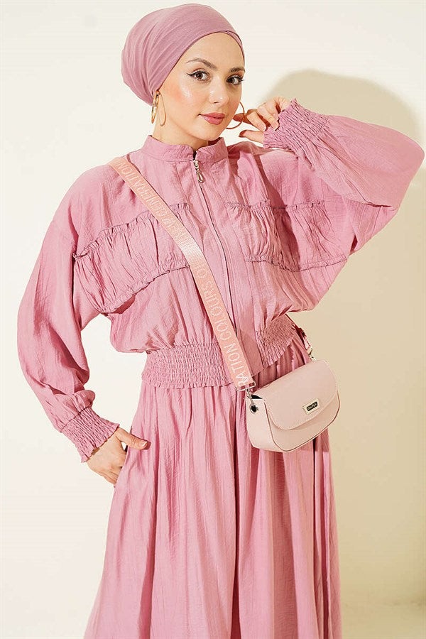 2 Piece Set with Zippered Waistband and Skirt, Rose Pink