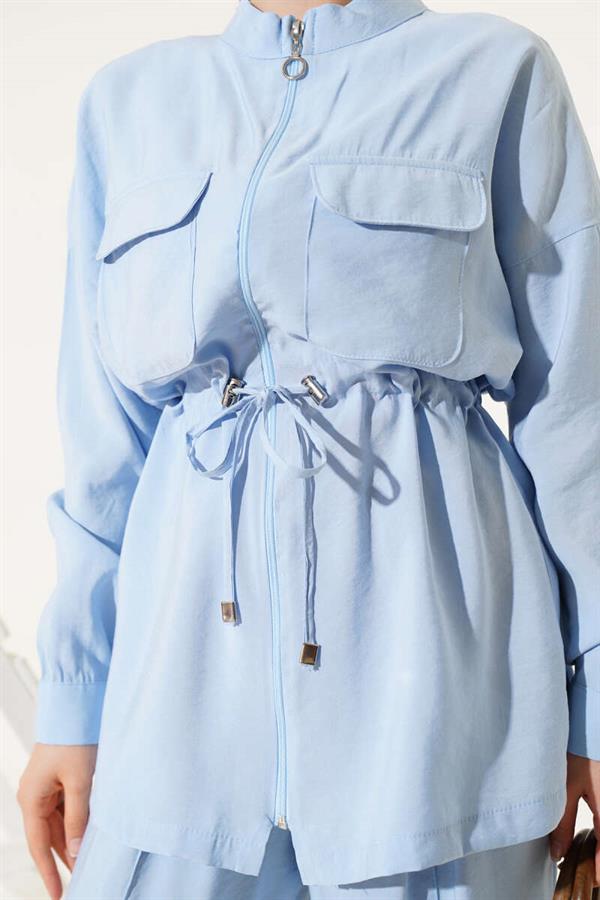 Zippered Waist Tunnel 2 Piece Set Baby Blue