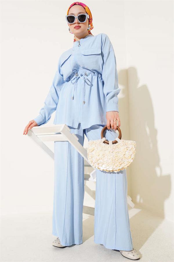 Zippered Waist Tunnel 2 Piece Set Baby Blue