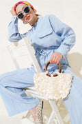 Zippered Waist Tunnel 2 Piece Set Baby Blue