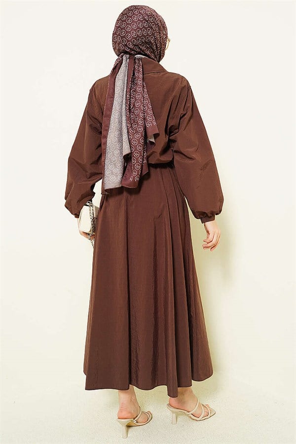 Two-Piece Parachute Jacket and Skirt 2 Piece Set in Coffee Color