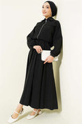 Zip-up Jacket and Skirt Parachute 2 Piece Set, Black
