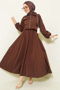Two-Piece Parachute Jacket and Skirt 2 Piece Set in Coffee Color