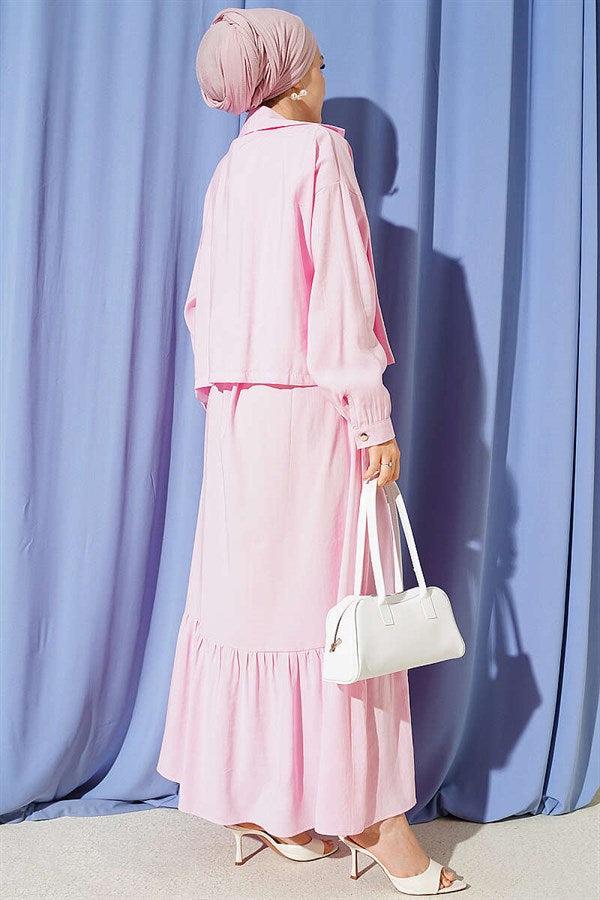 Two-Piece Modal Vest and Zip-Up Jacket Set, Pink
