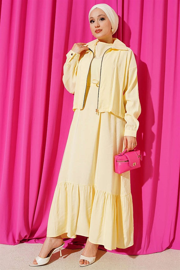Modal Vest 2 Piece Set with Zip-Up Jacket, Yellow