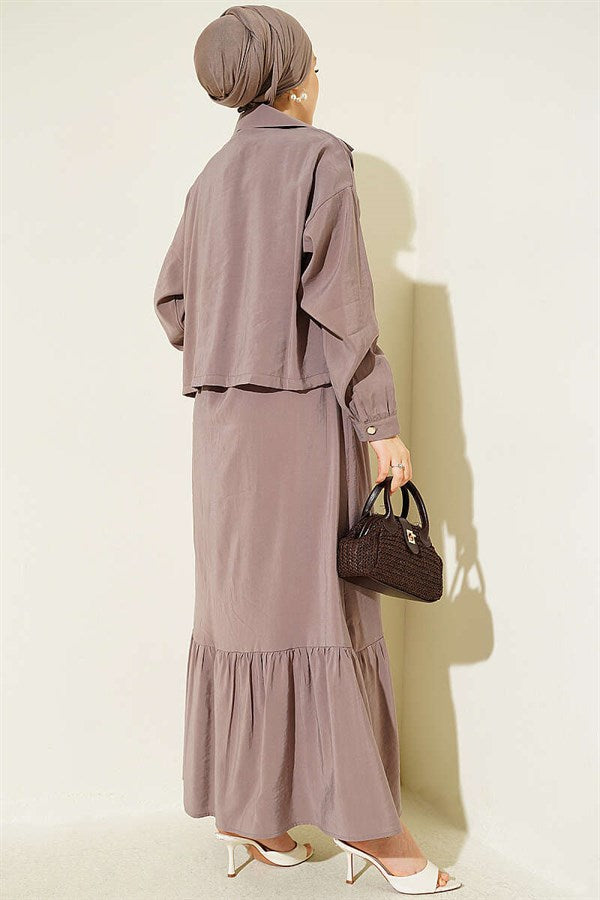 Modal Vest 2 Piece Set with Zip-Up Jacket, Mink Color